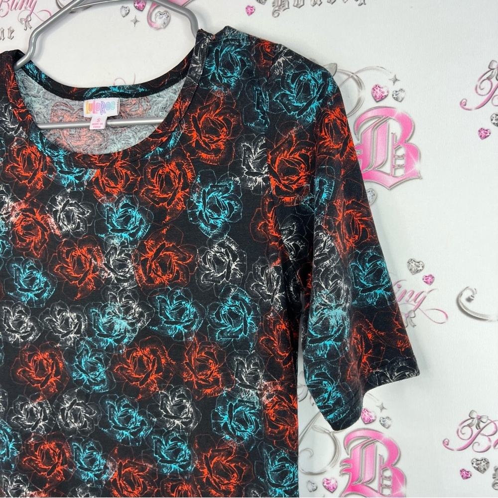 LuLaRoe dress roses pattern flowers Black Dress with Red Blue Floral Pattern - Picture 3 of 8